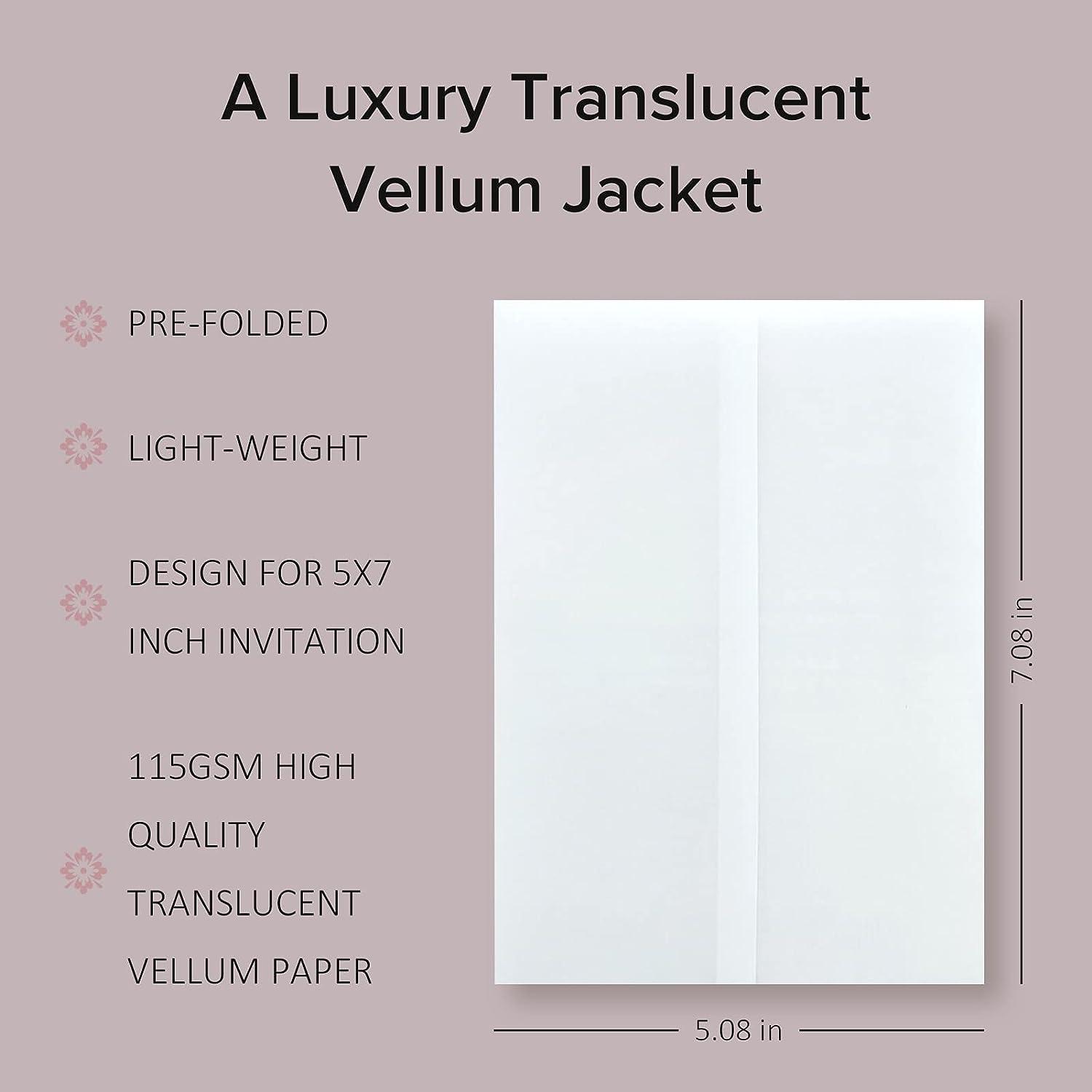 Puremigo 100 Pack PreFolded Vellum Jackets for 5x7 Invitations