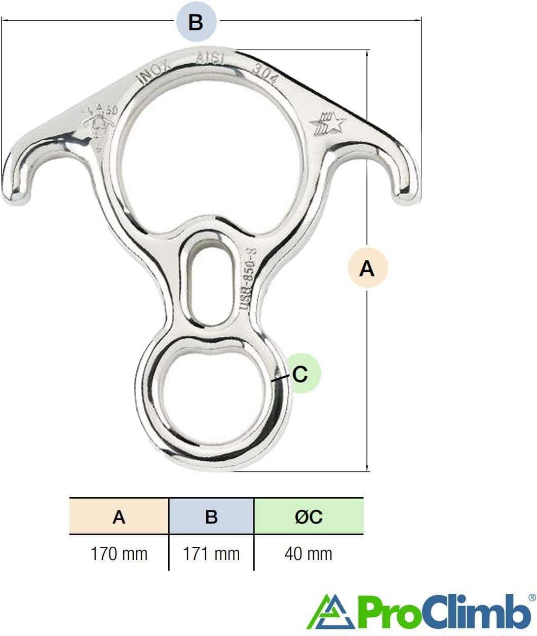 ProClimb 50 kN Stainless Steel Rescue Figure 8 Descender with BentEars