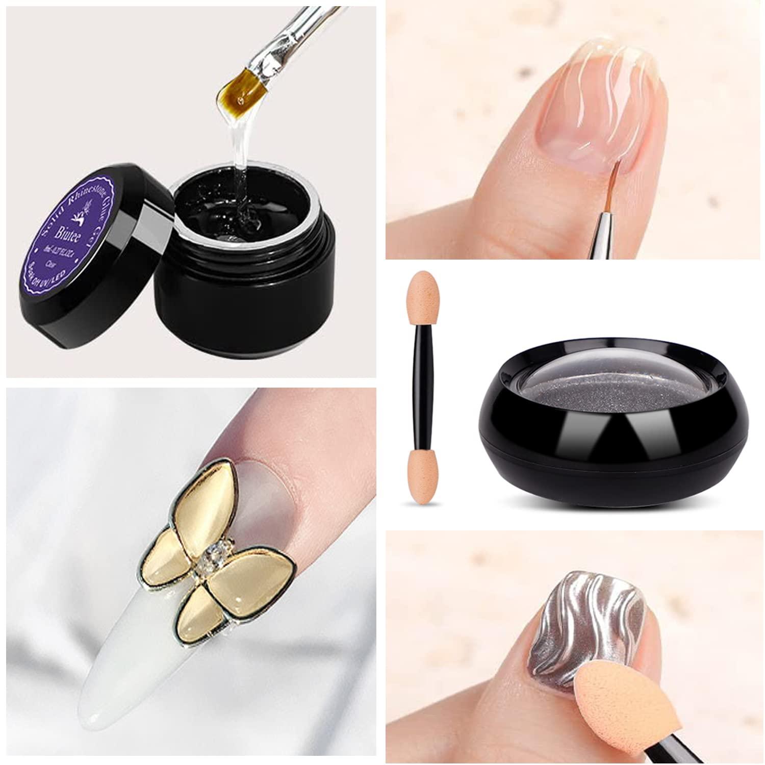 Nail Rhinestone Glue for Nails Art Glue for Rhinestones Gel Adhesive No  Wipe for Gem Stones Jewelry Charms with Nail Accessories (8ml+10ml)