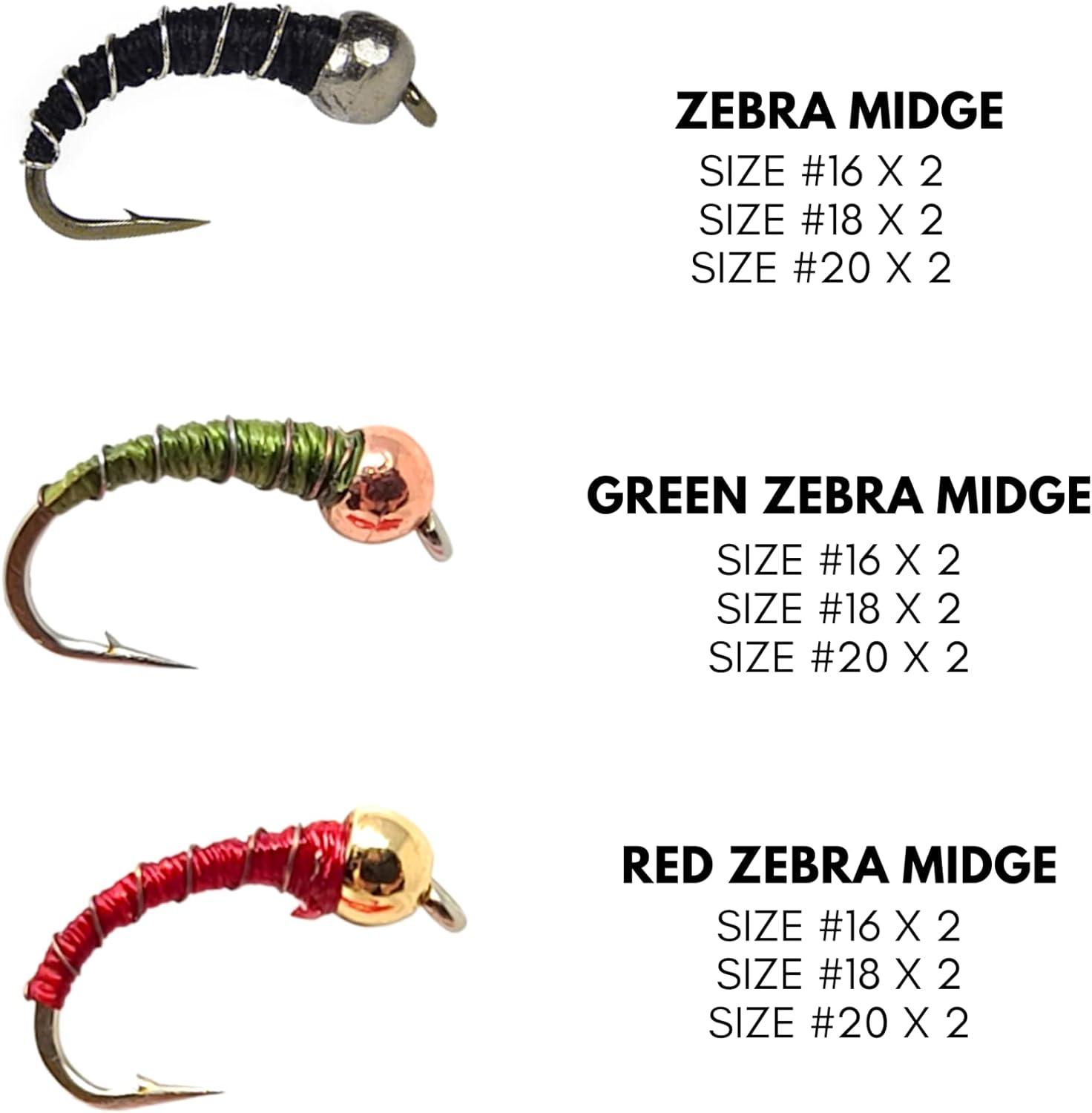The Fly Crate Zebra Midge Fly Fishing Nymph Assortment for Trout 18 Variety  Pack