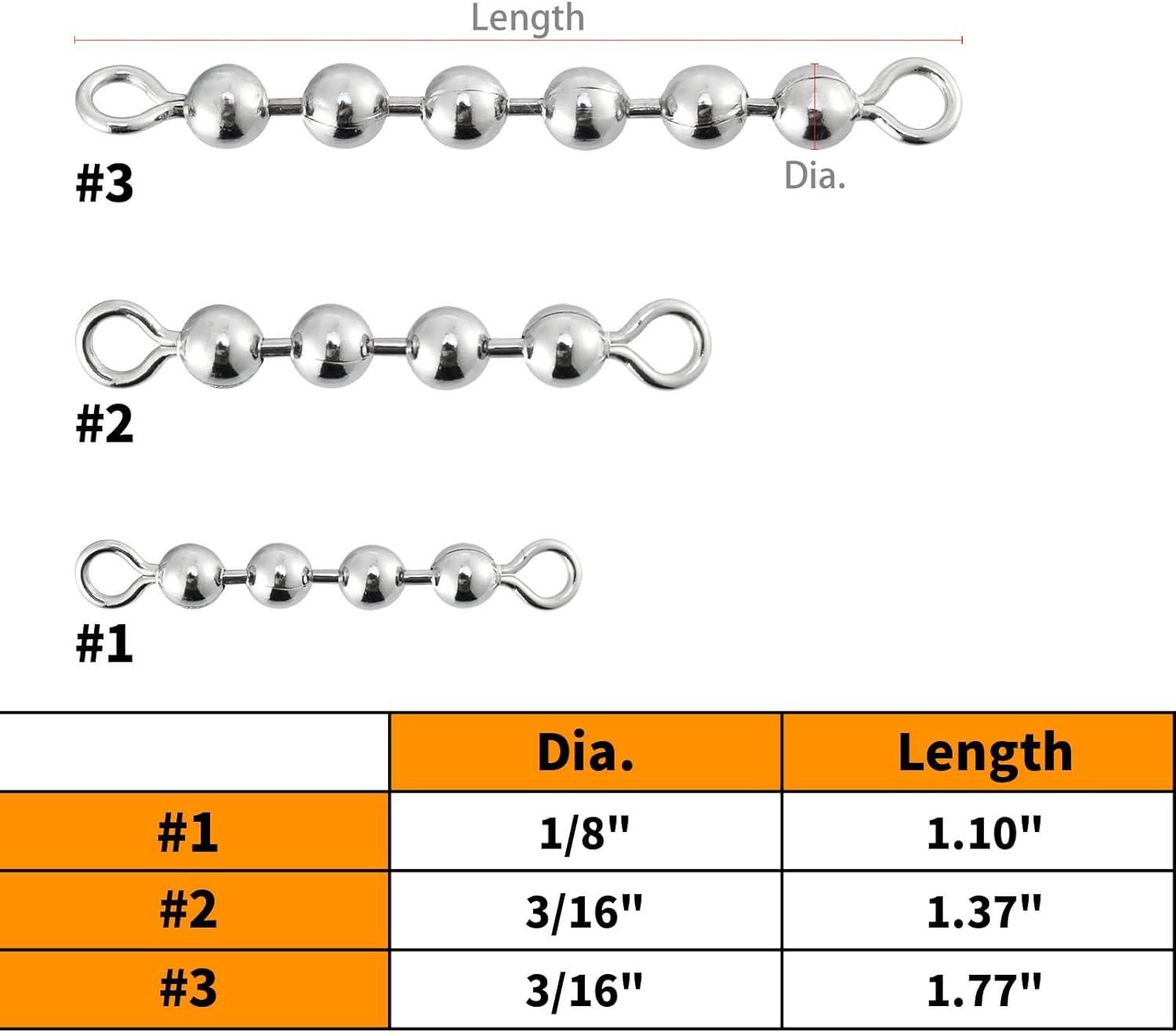 Alwonder 50 Pack Bead Chain Swivels Catfish Fishing Swivels Chain