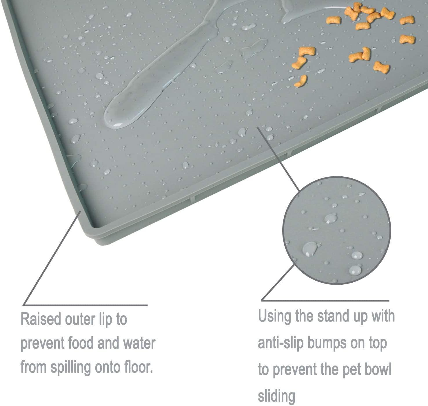 Mofason Pet Food Mat Waterproof Dog Mat 24”x16” Large – 0.5” inch Raised  Edge, Dog Cat Silicone Feeding Placemat Water Bowl Tray for Floors, Nonslip