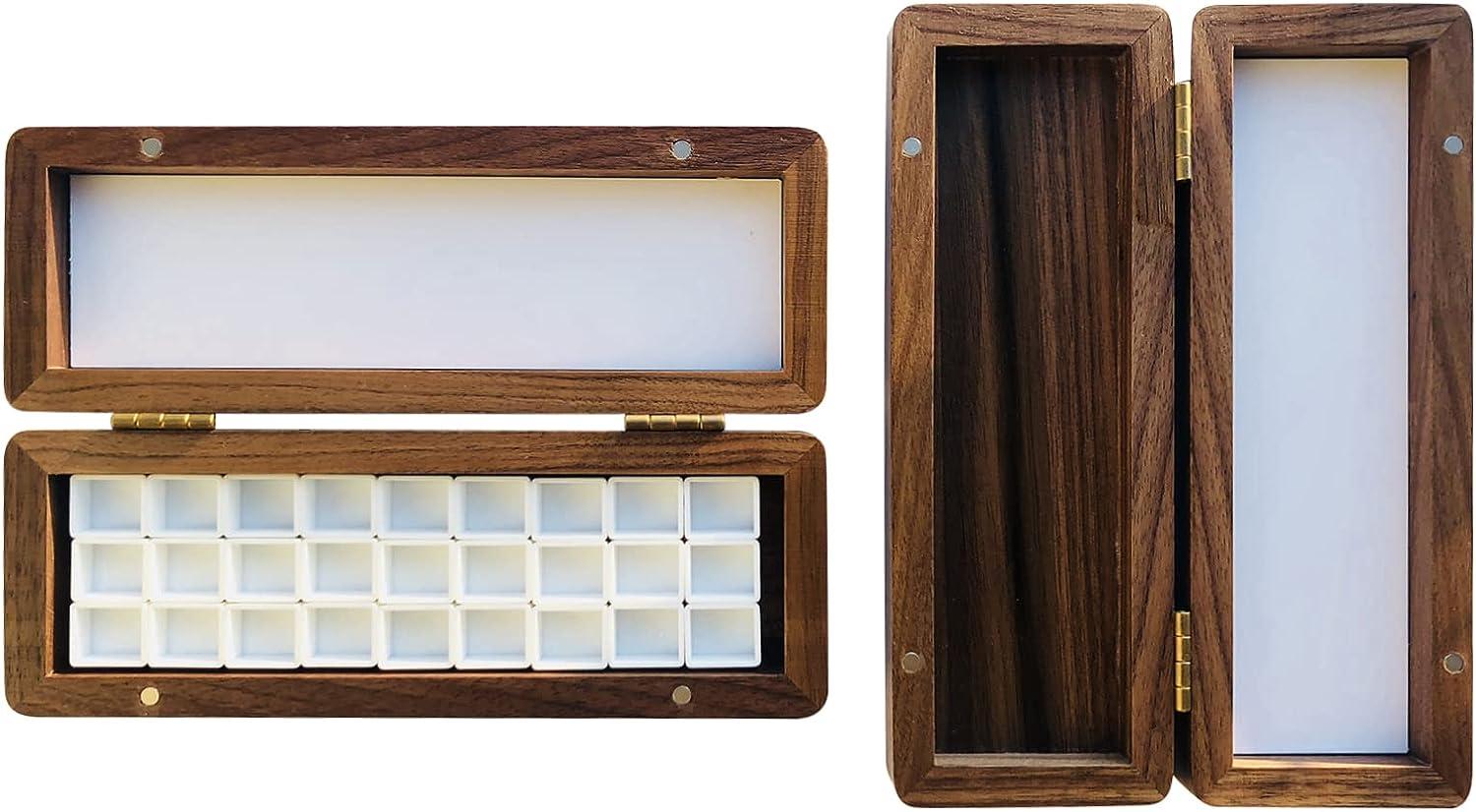 Csy Art Gallery Handmade Airtight Wooden Watercolor Palette Travel Paint  Tray Box With Acrylic Pallets And Half Pans Grid for Watercolor, Gouache,  Acrylic Paint (Walnut,Big Size) Walnut Big Size