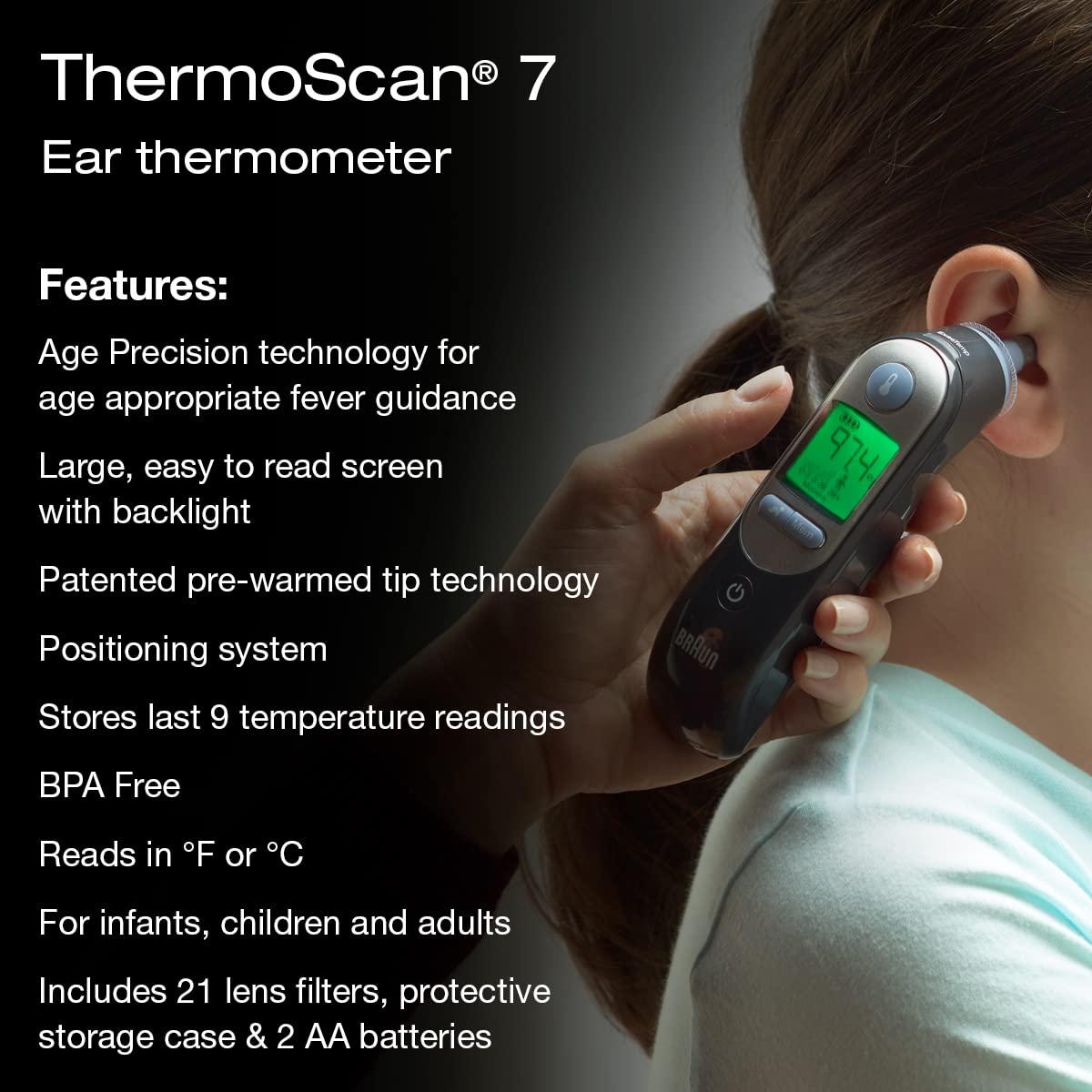 Braun ThermoScan 7 Digital Ear Thermometer for Adults, Babies, Toddlers and  Kids Fast, Gentle, and Accurate Results Black