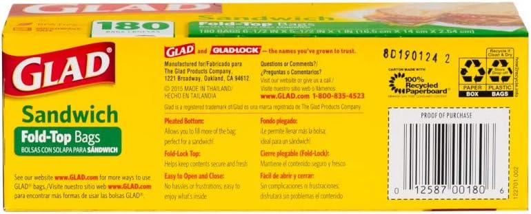 Glad Fold Top Sandwich Bags, Plastic Bags 180-Count