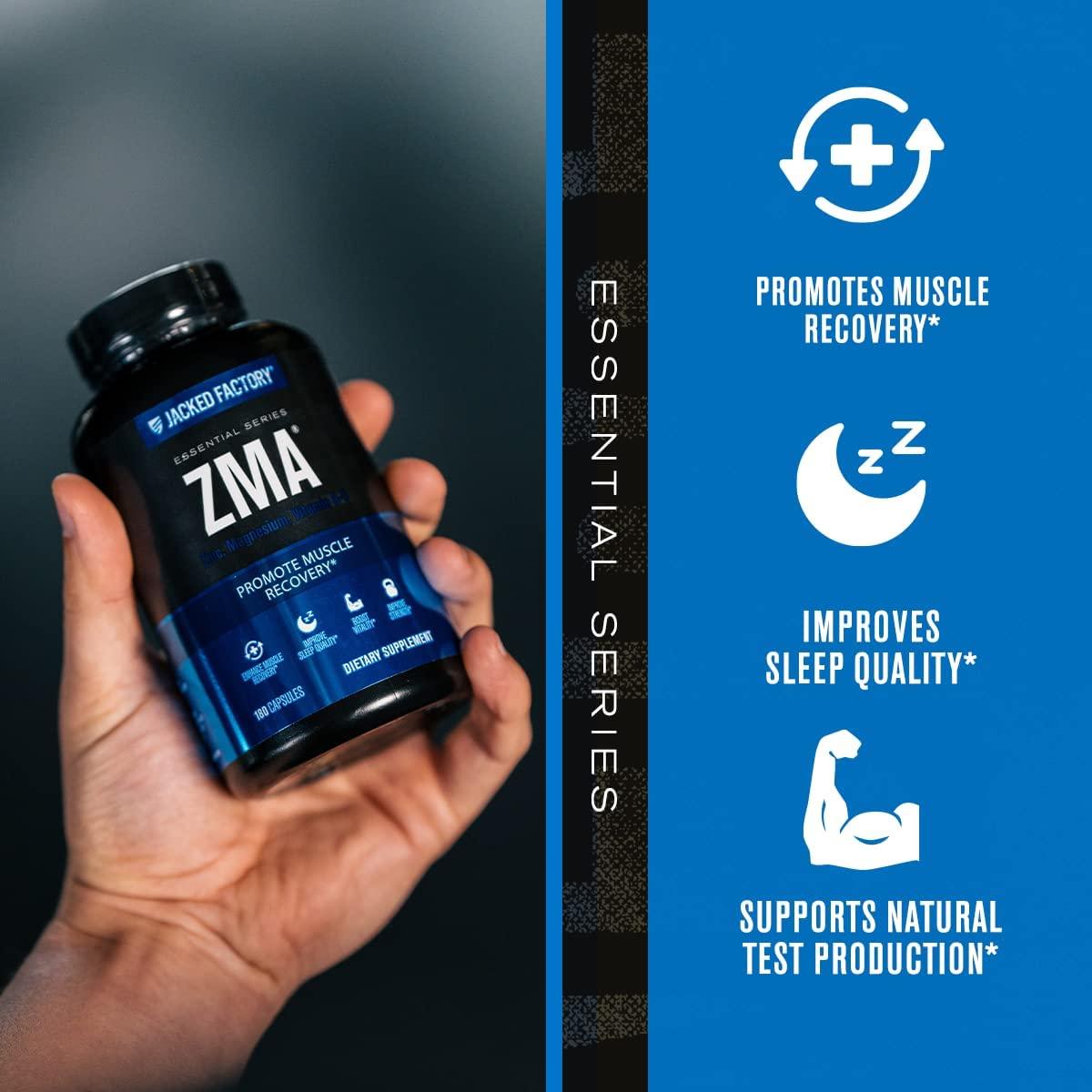 Jacked Factory ZMA Supplement 180 Veggie Capsules Sleep Support, Muscle Building, Workout
