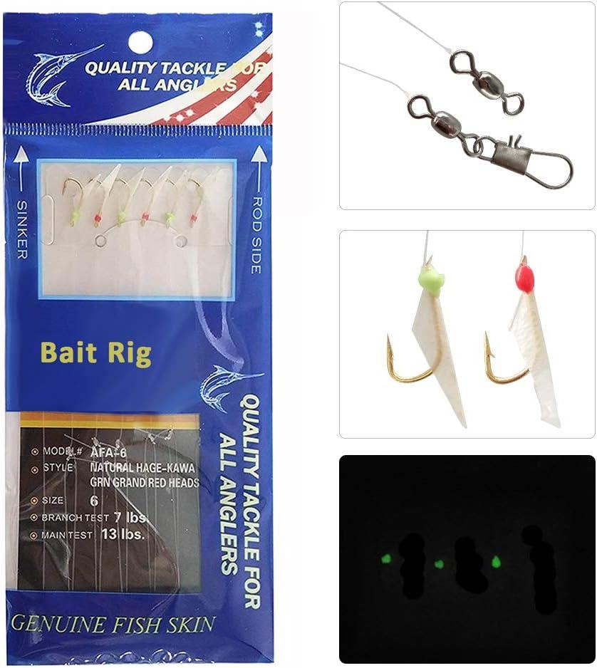 JSHANMEI Fishing Rigs Fishing Lures - 15 Packs Real Fish Skin Rigs Luminous  Fishing Bait Rigs Freshwater Saltwater Glow in Dark with Swivel Hooks Size  4 6 8 Type A Mix Size (#4 #6 #8) - 15 Packs