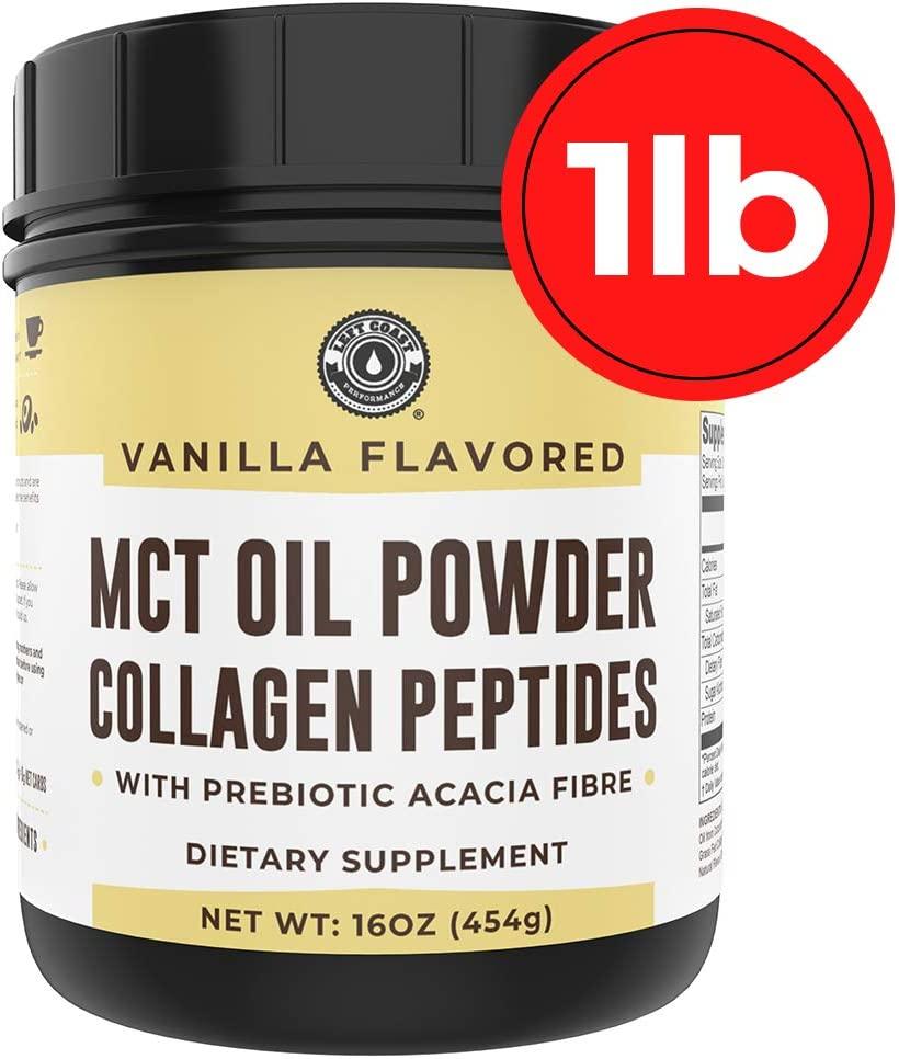 Keto MCT Powder + Collagen + Prebiotic Acacia Fibre, Vanilla, 16oz. MCT