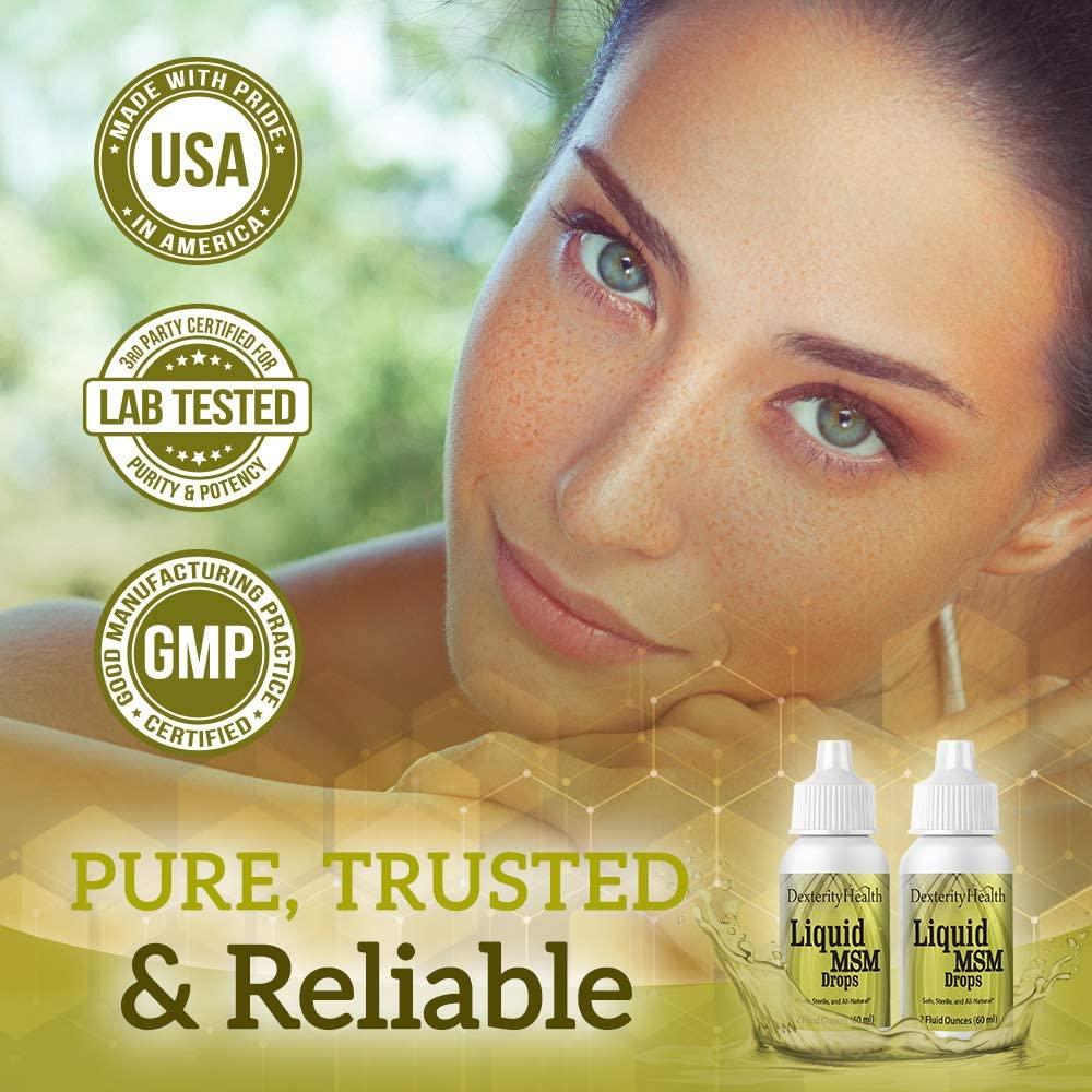 Dexterity Health Liquid MSM Eye Drops 2Pack of 2 oz. SqueezeTop Bottles, 100 Sterile, Vegan