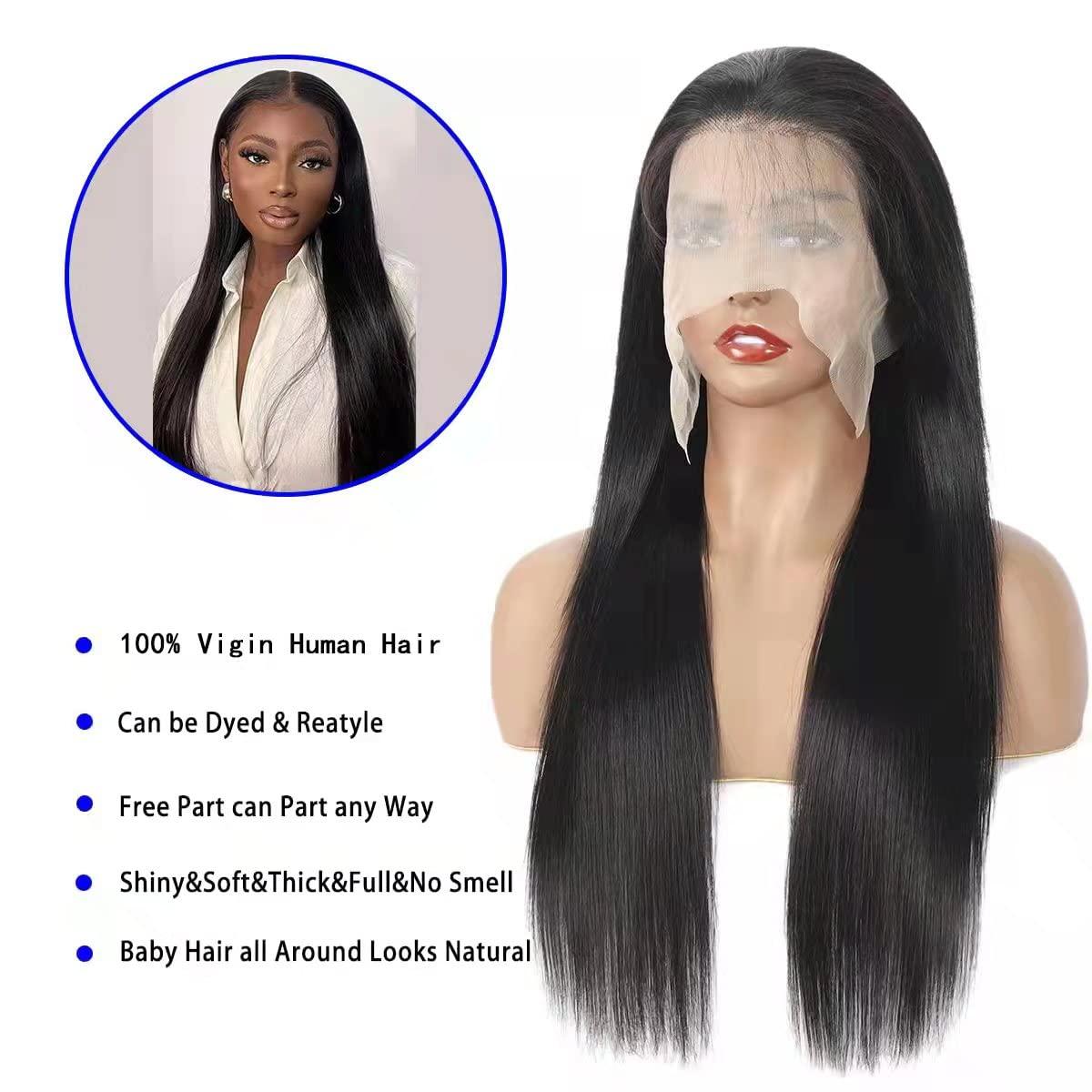 Lace Front Wigs Human Hair Straight 13x4 HD Transparent Lace Frontal Wigs  Human Hair Pre Plucked with Baby Hair 150% Density Brazilian Virgin Lace  Front Wig for Black Women Natural Black 22
