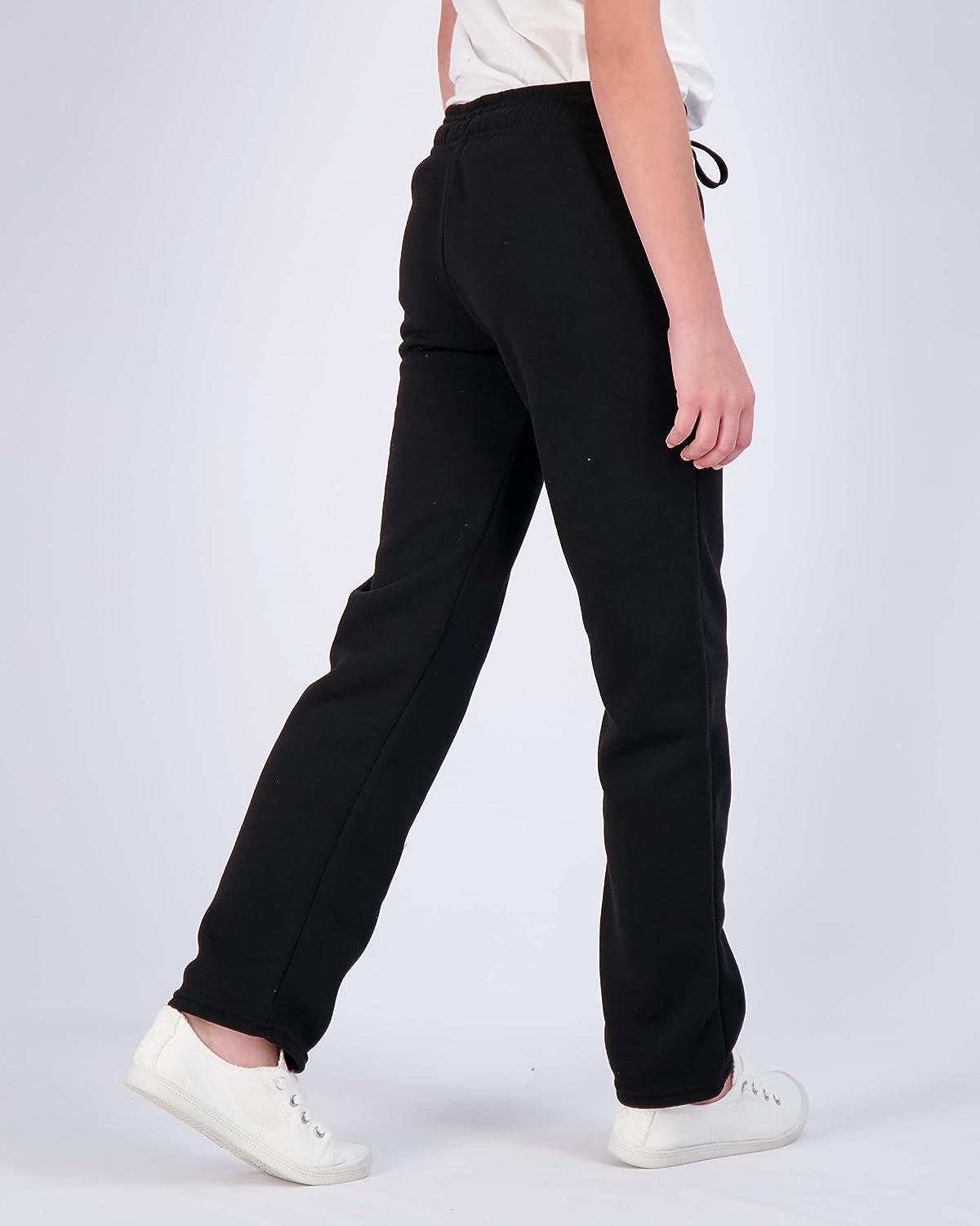 Real Essentials 3 Pack: Girls' Fleece Open Bottom Soft Athletic Performance  Casual Sweatpants(Ages 7-16) Large Set 3