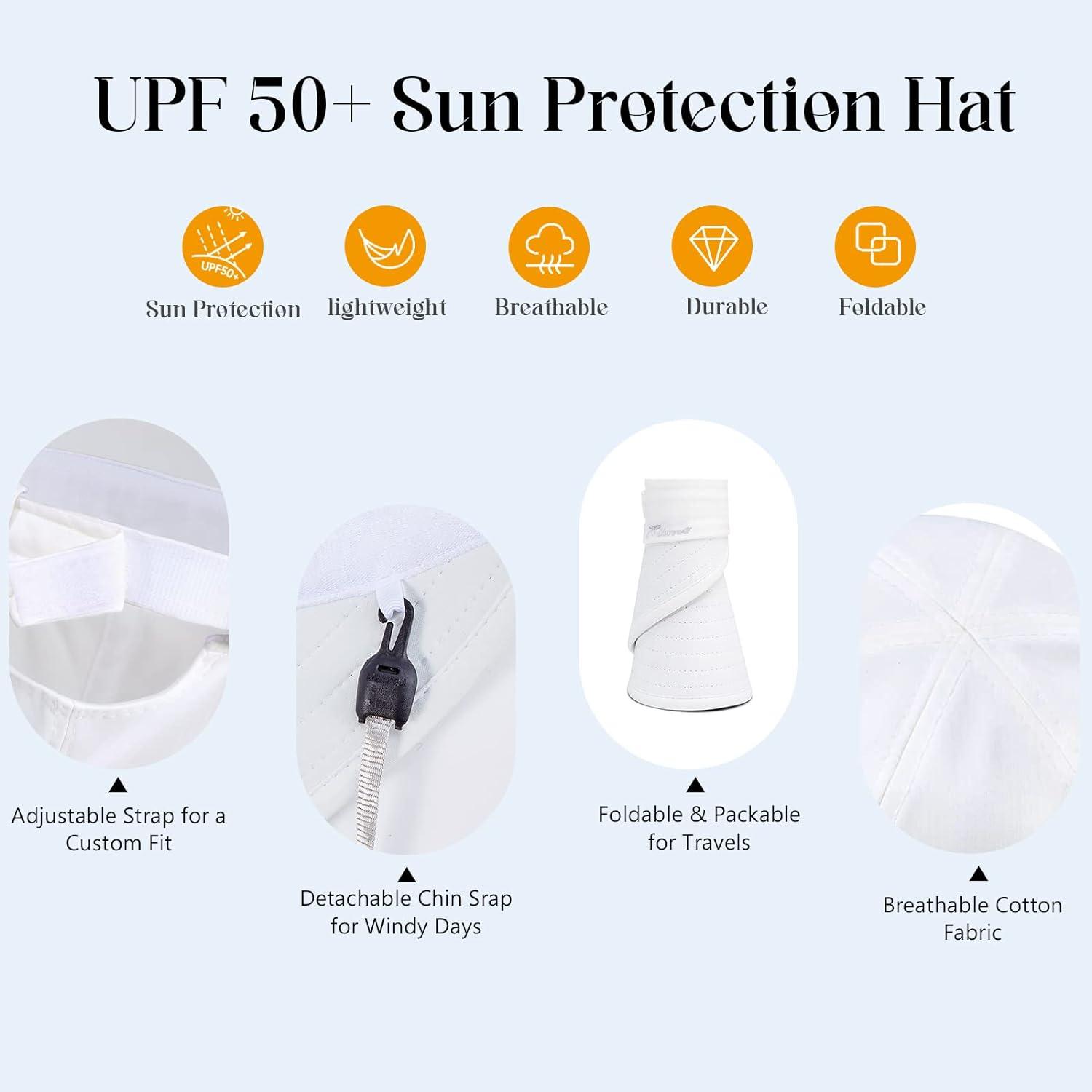 Sun Hats for Women UV Protection Wide Brim 2 in 1 Zip-Off Visor
