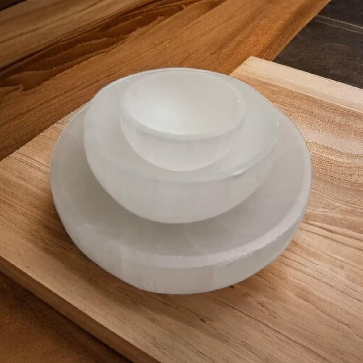 Selenite Round Shape Charging Plate With Sacred Symbol Engraving 3 To 3. Inch At ₹ 18/piece - View #7