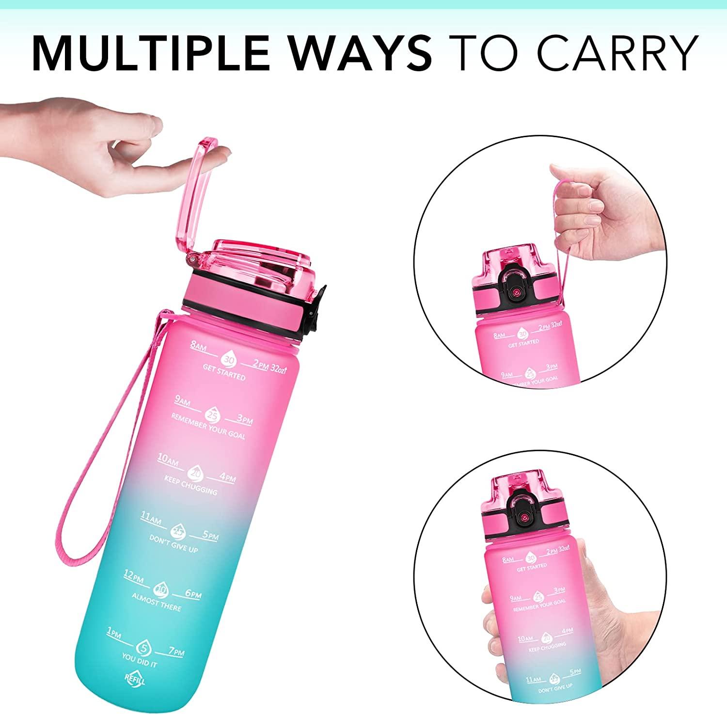 GOSWAG 32oz Motivational Water Bottles with Time Marker & Fruit Strainer,  Sports Water Bottle with Times to Drink, Leakproof & BPA Free, Reusable Plastic  Bottle with Strap no Straw for Gym 