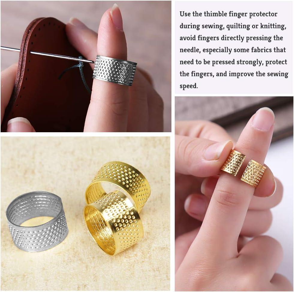 10 Pcs Thimble and Finger Protector 3 Colors Metal Thimble Copper Sewing  Thimble with 4 Pcs Leather Finger Protector Adjustable Finger Shield Ring  for Sewing and Stitching Finger Protection