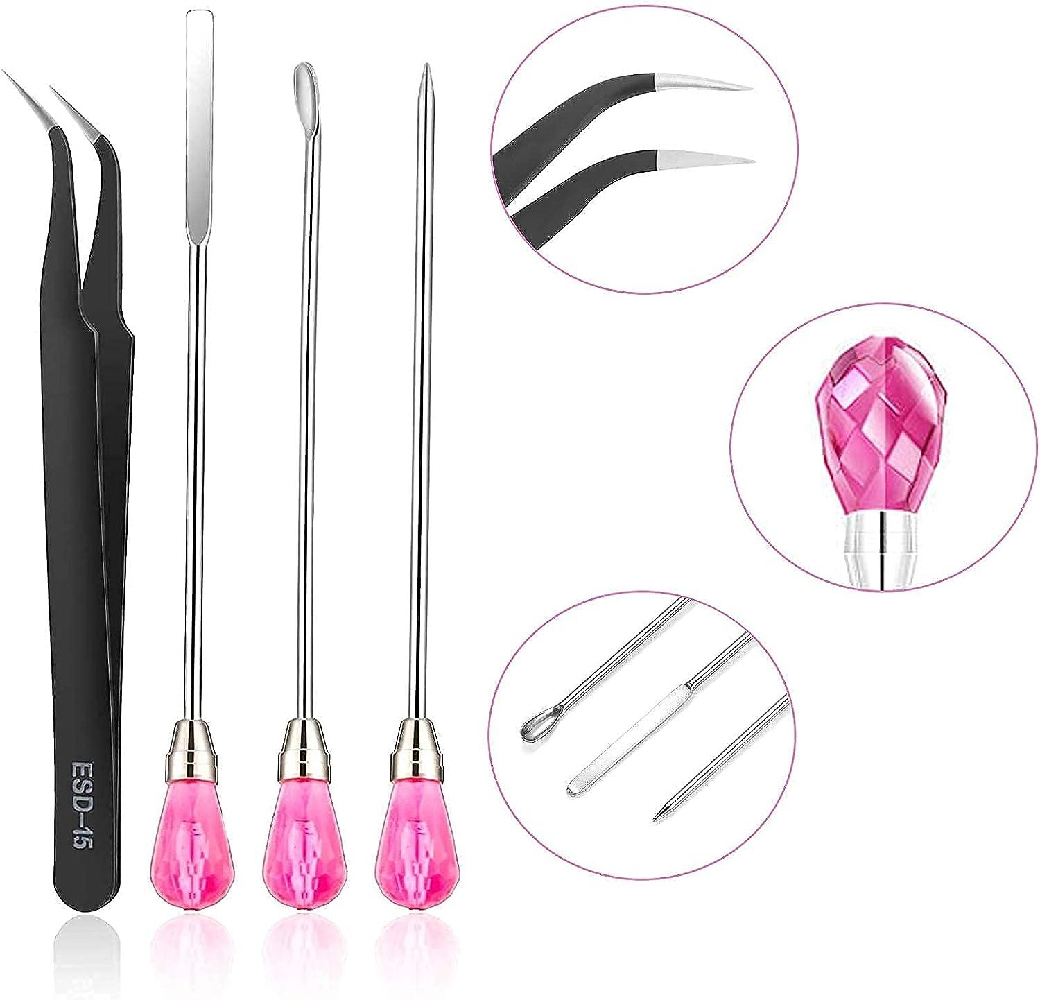 11 Pieces Resin Spoon Tools Kit, 9 Pieces Stirring Poke Needle Scoop and 2  Pieces Tweezers for Glitter and Silicone Resin Mold Jewelry Making