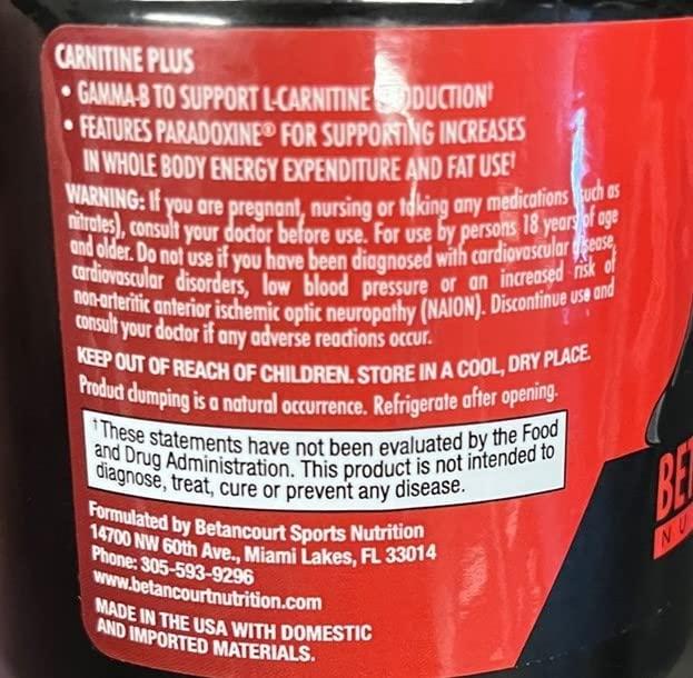 Betancourt Nutrition Carnitine Plus Powder - 90g (60 Servings), Passion  Fruit Flavor | Buy Now with Express International Delivery | GoSupps.com