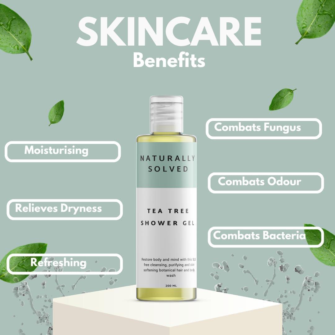 Tea Tree shower Gel (200ml) by Naturally Solved. Anti Fungal Shower Gel