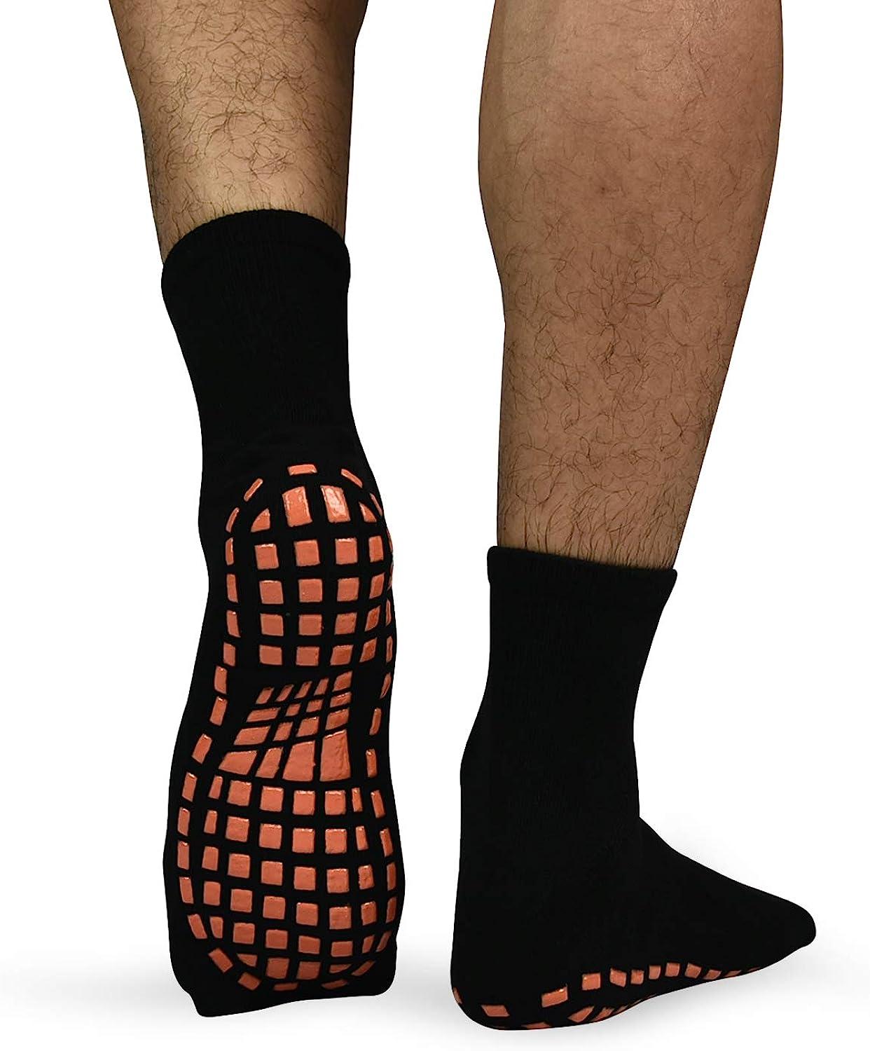 ELUTONG Men Non Slip Sticky Grips Socks 3 Pairs Tile Wood Floors Anti-Skid  Workout Yoga Pilates Hospital Slipper Socks Black+black+black 10-13