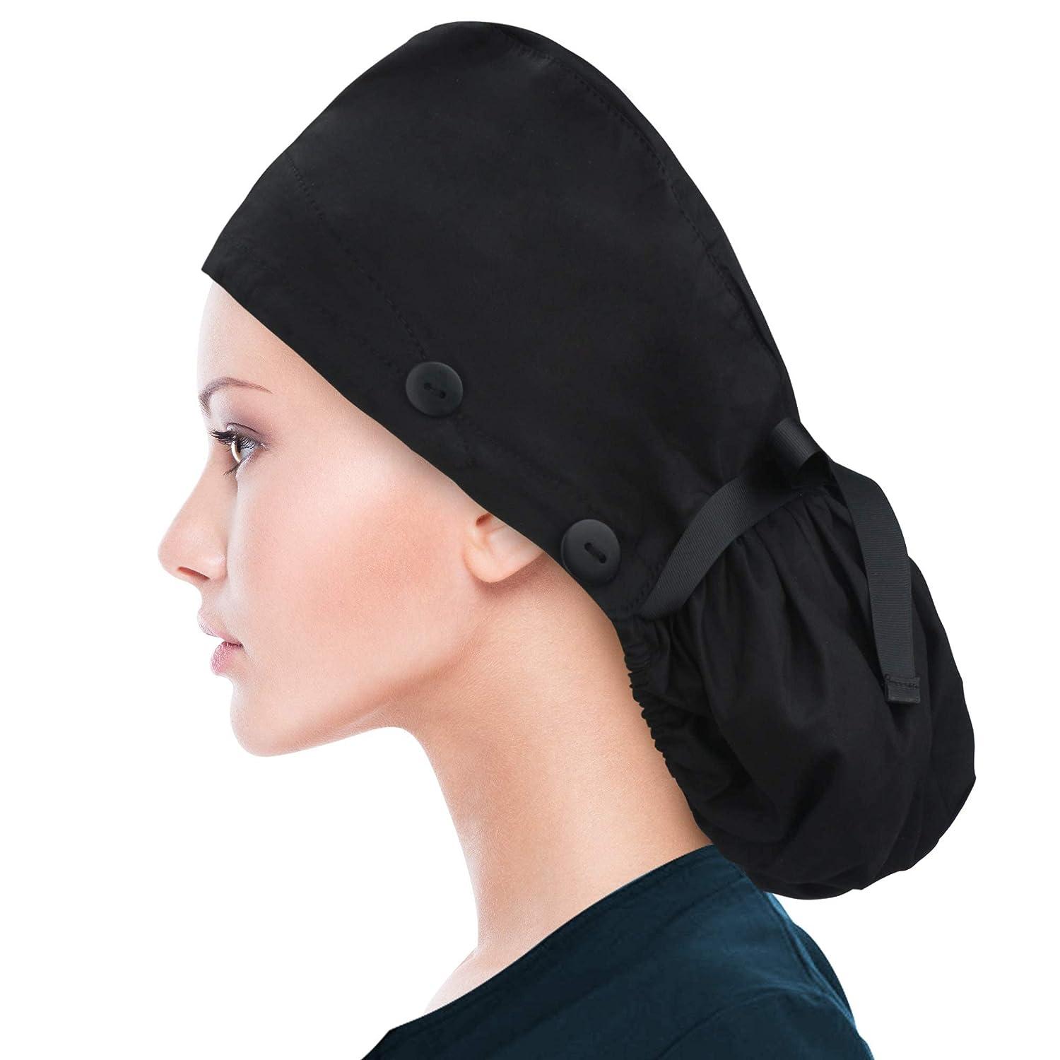 thumbnail interactive-video image 1 of Satin Lined Scrub Cap For Women With Ponytail Hole - 4 Button Surgical Nurse Cap 1 of 12
