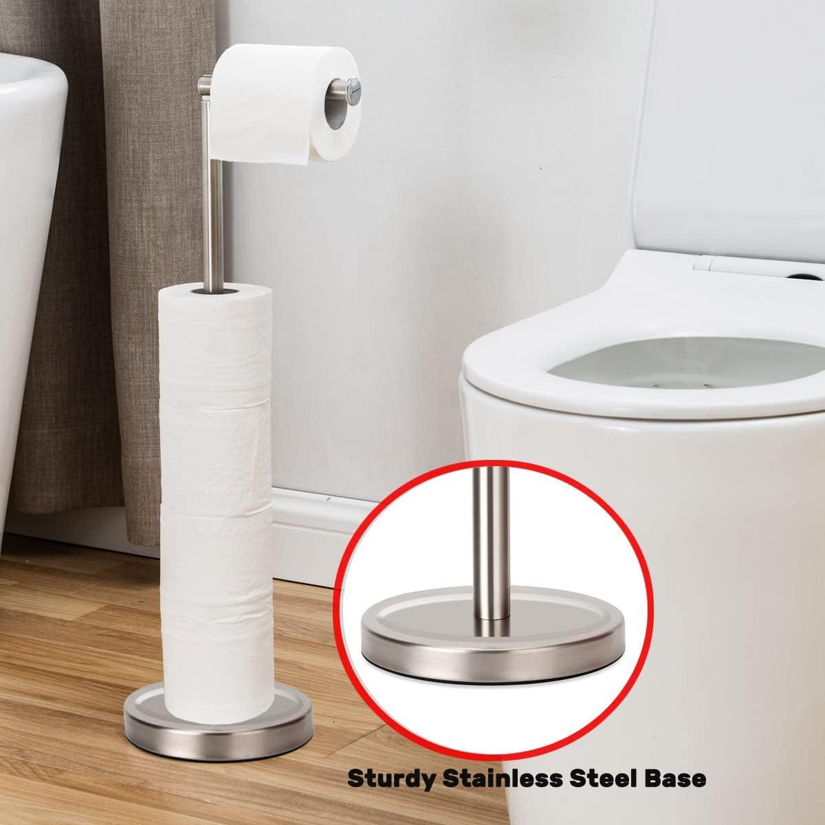 Toilet Paper Holder Stand Bathroom Toilet Paper Storage for 4 Paper Rolls  with Heavy Base, Free Standing Toilet Paper Roll Holder (Brushed Nickel)  Brushed Nickel Stainless Steel
