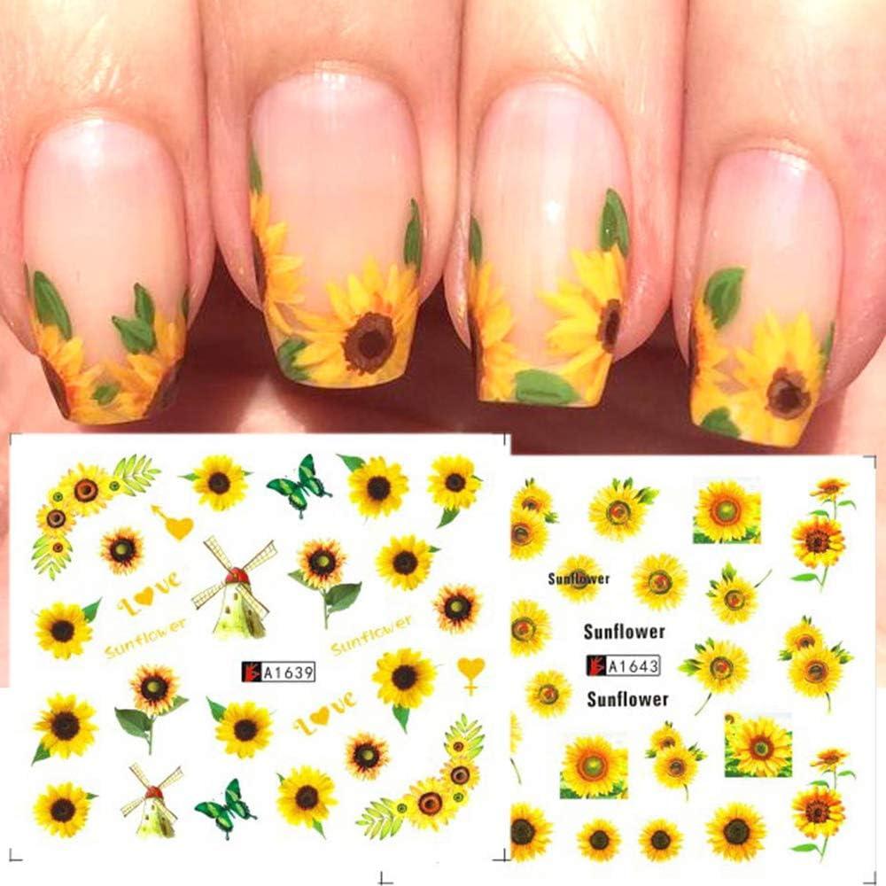 Womens Sunflower Nail Transfer Sticker Decals Sliders Manicures Nail Art  Decor | eBay