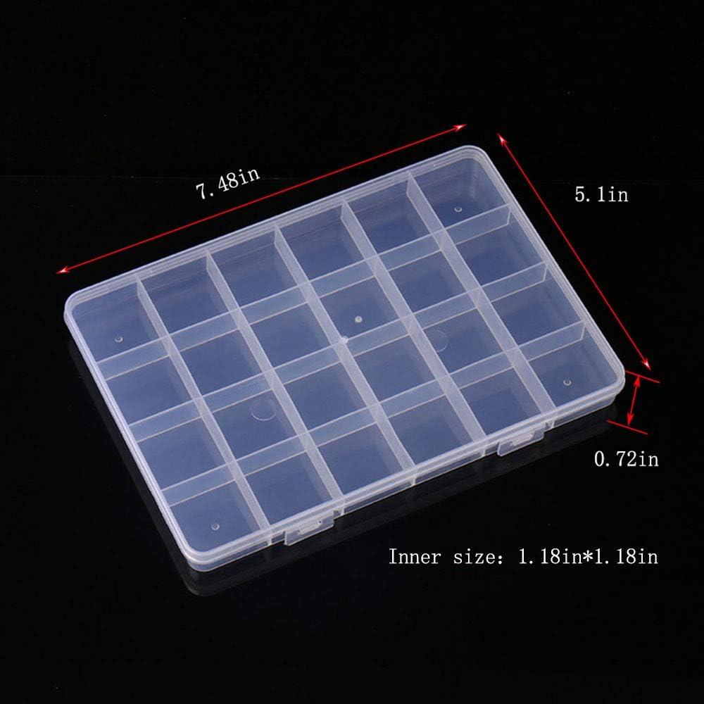 RLECS 2PCS 24 Slots Transparent Plastic Jewelry Organizer Box Compartment  Storage Container for Bead Rings Jewelry Display Organizer