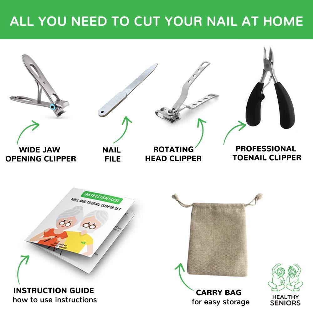 Healthy Seniors Complete Nail and Toenail Clipper Set Designed for