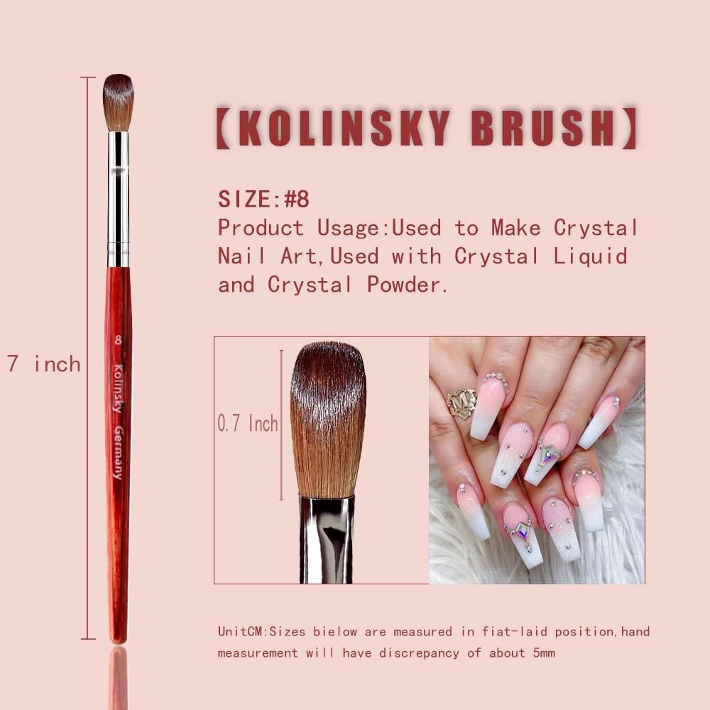 100% Pure Kolinsky Acrylic Nail Brush Size 8,Red Wood Handle Nail Brushes  for Acrylic, 3 PCS Nail Art Kit for Professional Nail Art Salon,Nail  Brushes for Acrylic Application. 8# with Silver Pusher