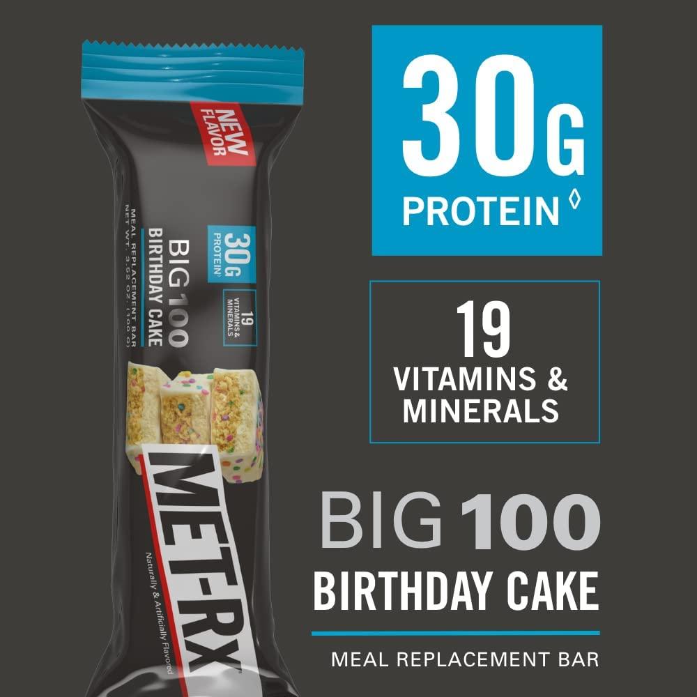 METRx Big 100 Birthday Cake Bar, High Protein Bar, Meal Replacement