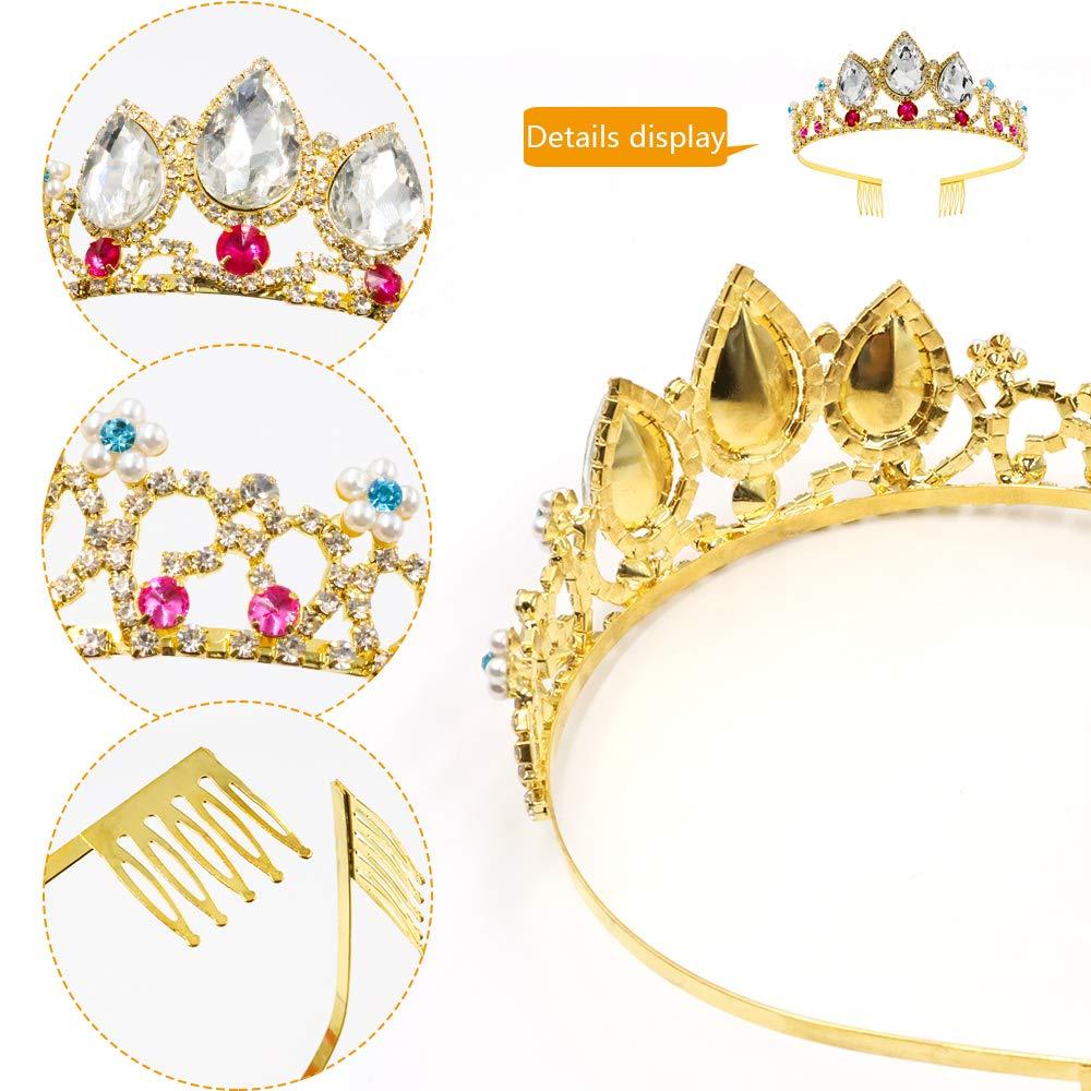 NODG Tiara Corona Dorata Con Pettine E Strass, Accessorio Per Capelli Da Regina Per Compleanni, Matrimoni, Halloween, Festa - 3