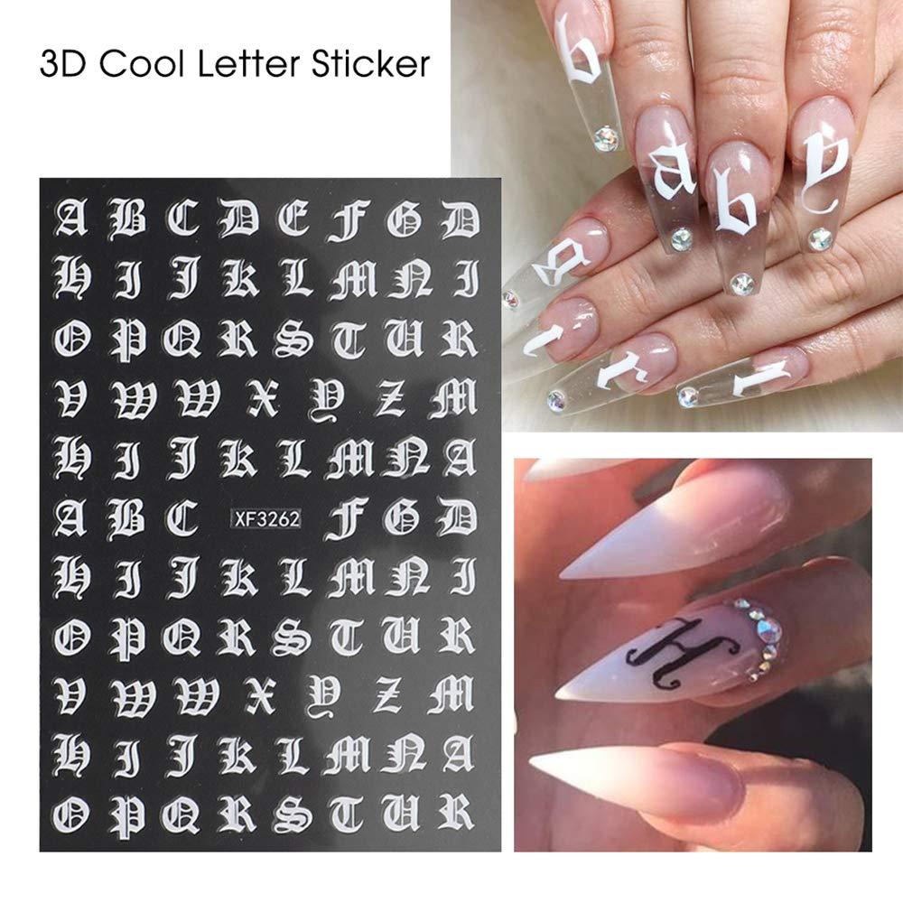 Letter Nail Art Stickers Alphabet Nail Decals Nail Art Supplies 3D  Holographic Old English Character Self-Adhesive Sticker Glitter Design for Acrylic  Nails Decorations Accessories 8 Sheets