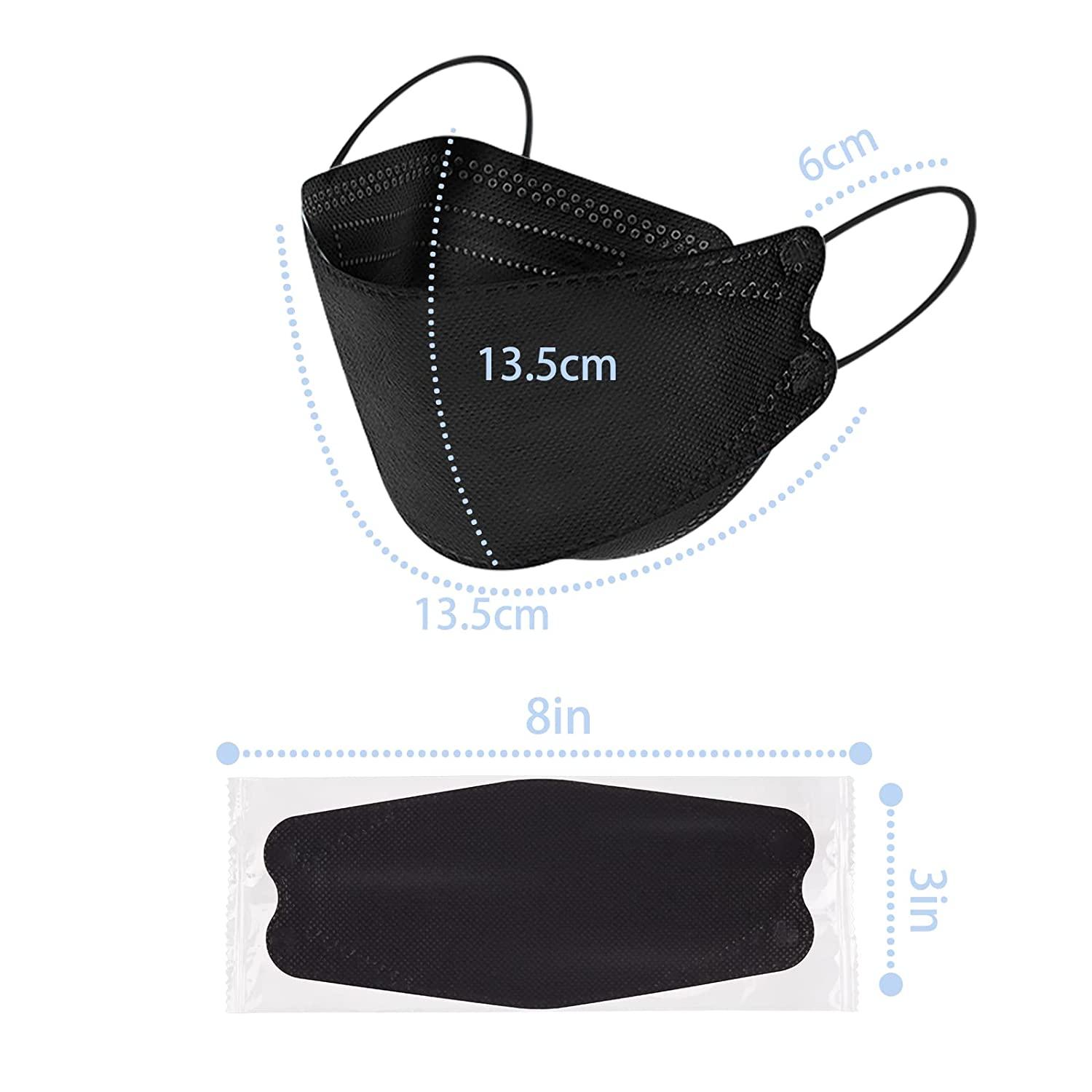 HNEE 55 Pcs KF94 Masks Black for Adults, 4 Ply Fish Mouth Type KF94