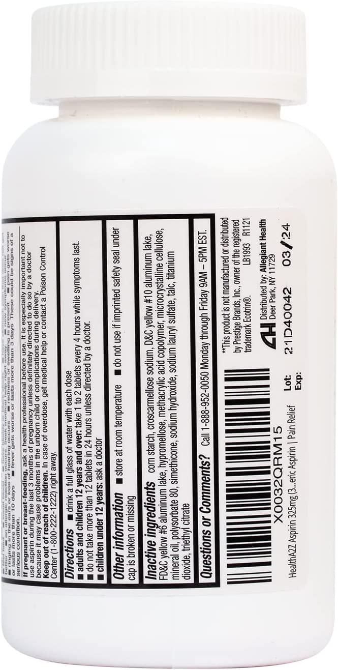 HealthA2Z Aspirin 325mg 300 Counts Regular Strength Orange Safety