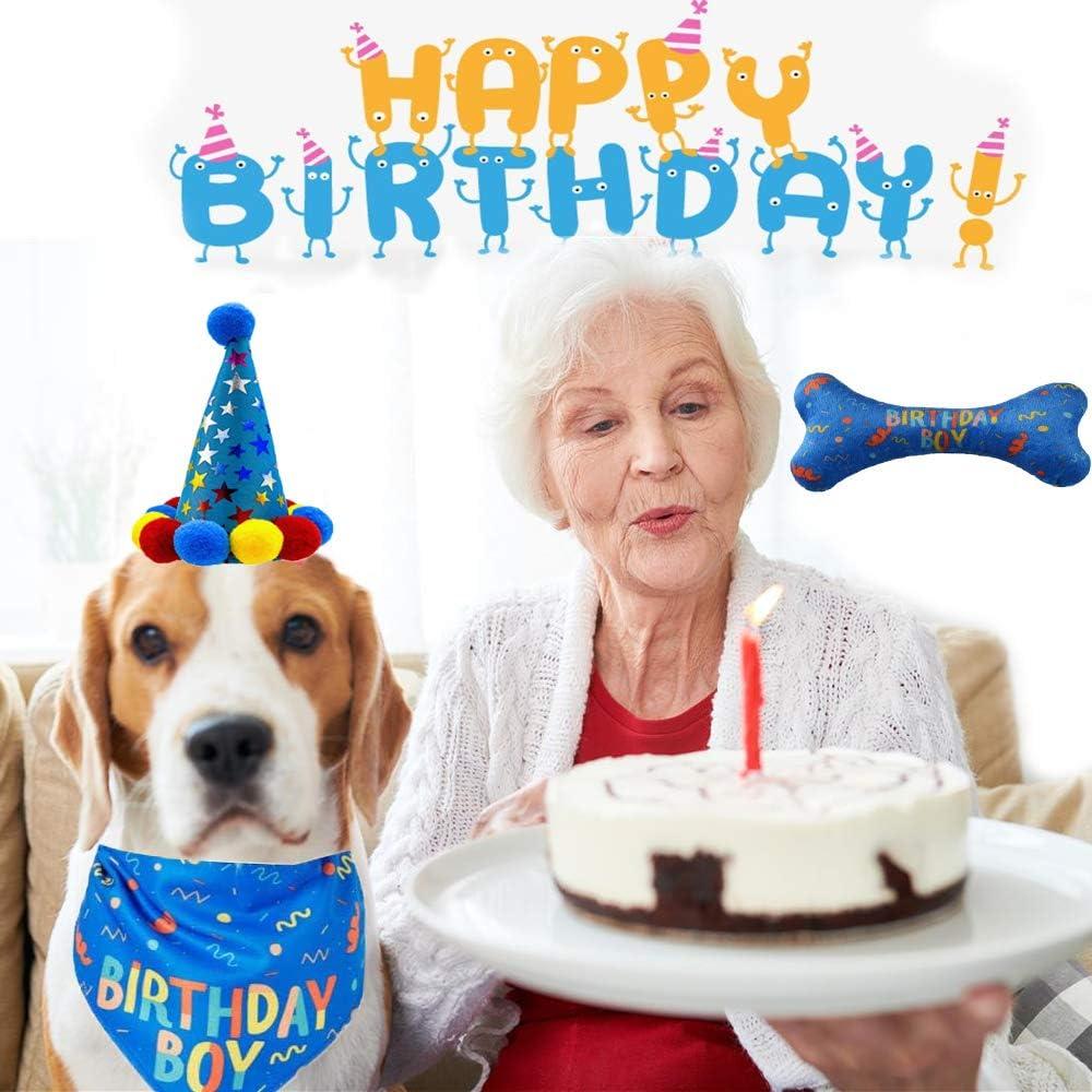 IDOLPET Dog Birthday Boy Bandana Hat Toy Set Blue Pet Party