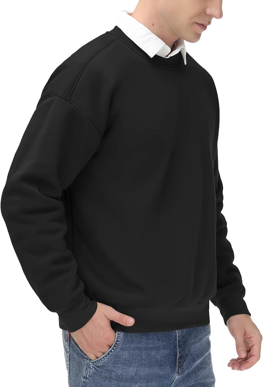 THE GYM PEOPLE Men's Fleece Crewneck Sweatshirt Thick Loose fit Soft Basic  Pullover Sweatshirt Black Large