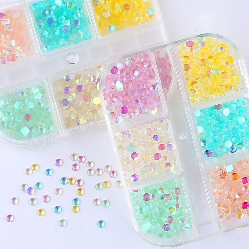  Crystal Mermaid Bubble Beads Rhinestones Nail Art Charms 3D  Matte Candy Colorful Rhinestones Semi-Circular Pearl Aurora Glass Gems  Beads for Nail Art Decoration DIY Crafting Design (6 Boxes) : Beauty 