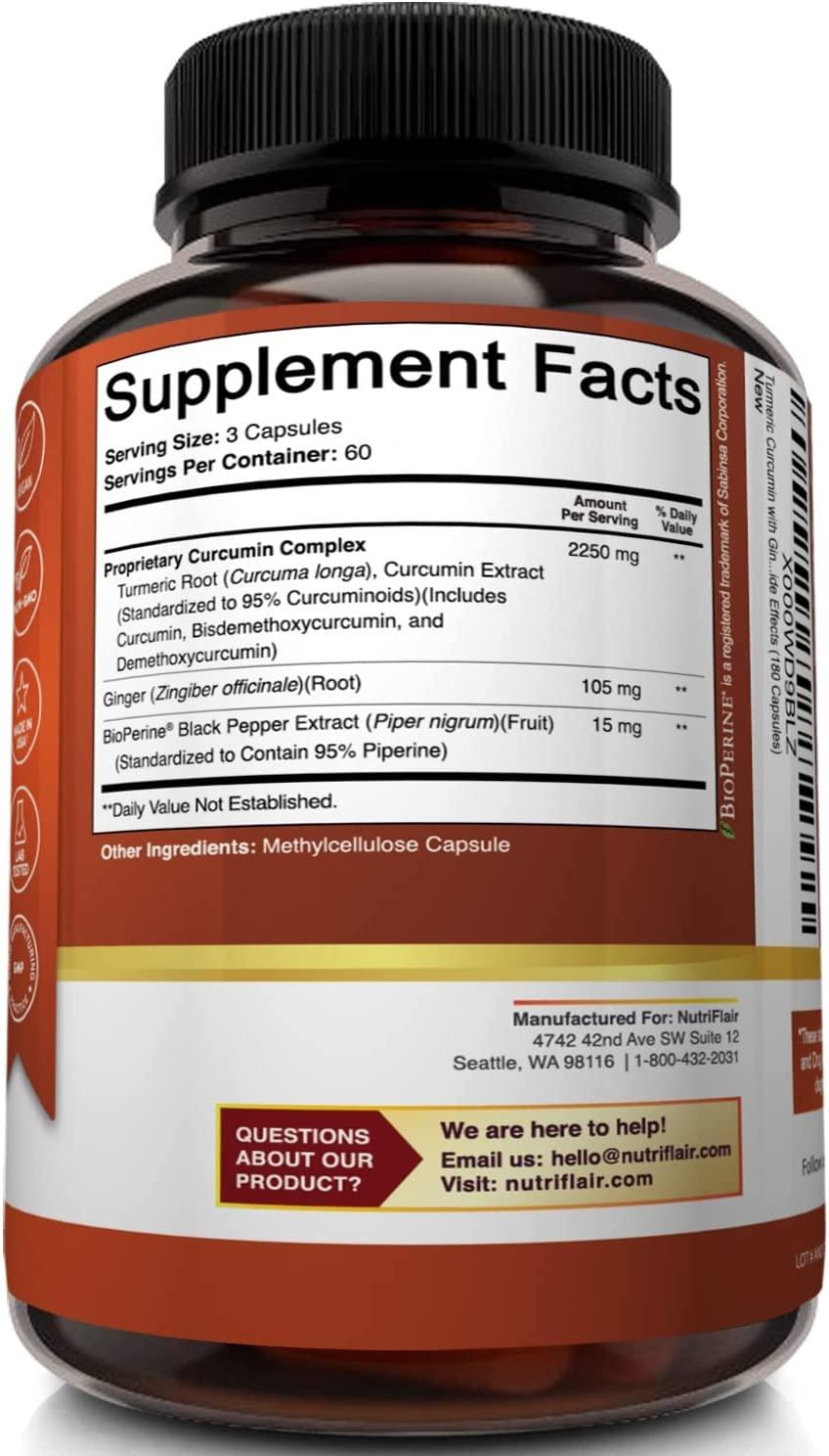 Turmeric Curcumin with Ginger, BioPerine & Black Pepper Supplement
