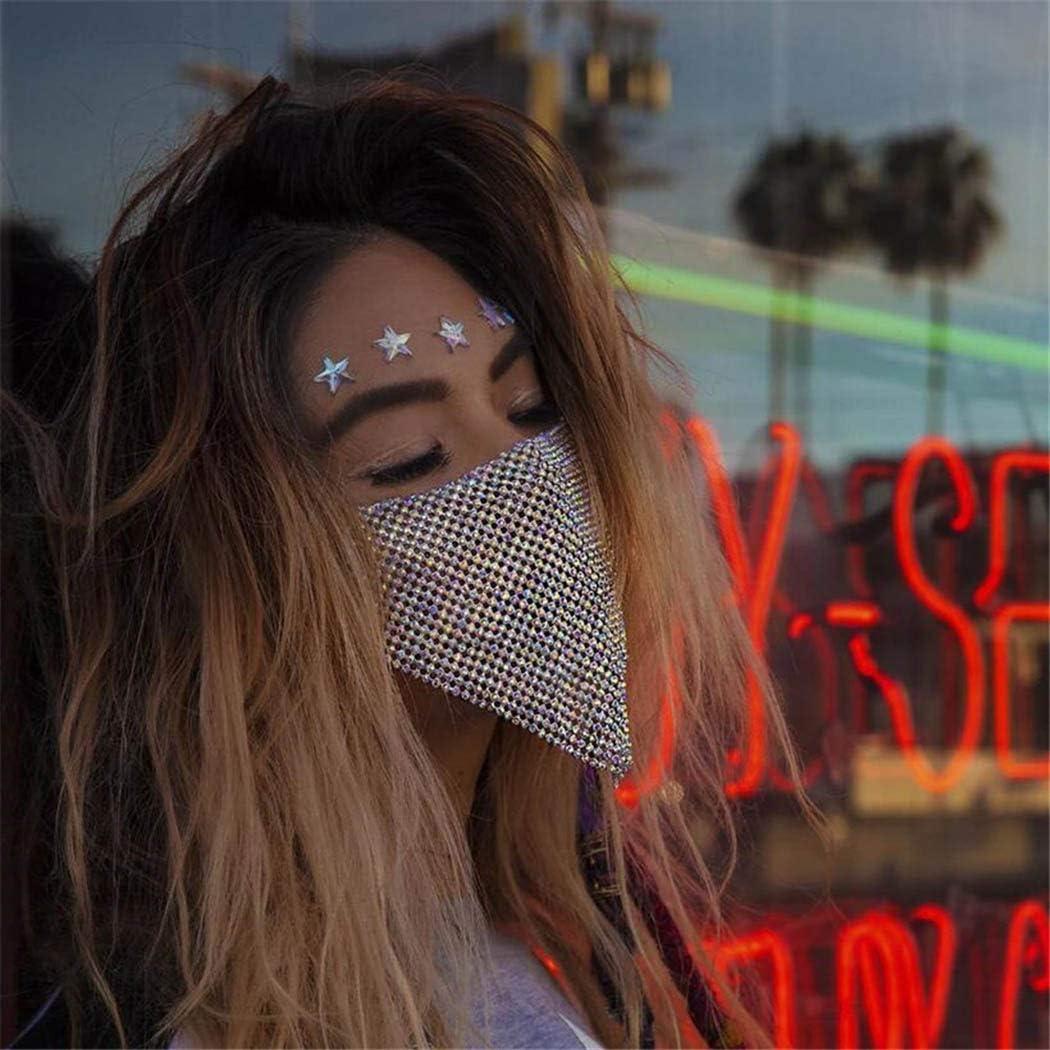 Yovic Sparkly Crystal Face Mask Bling Rhinestone Mesh Mask Sexy Nightclub Mouth Covered for Women and Girls Silver