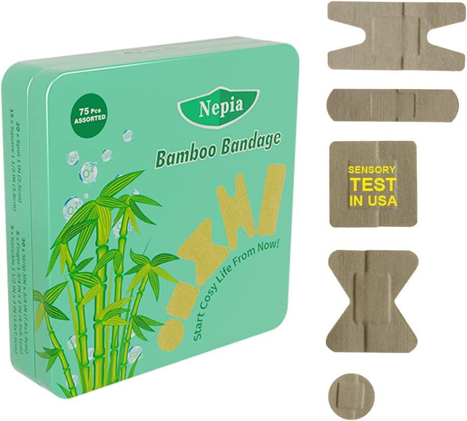 Nepia 75 PCS Tin Boxes Bamboo Bandages for Sensitive Skin Eco Friendly
