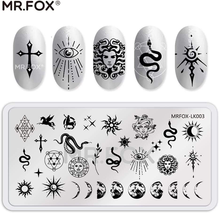 Mrfox 5 Pcs Nail Plates Stamping Set Marbled Punk Spider Web Heart Star Theme Leaf Nail Art DIY Stamping Template