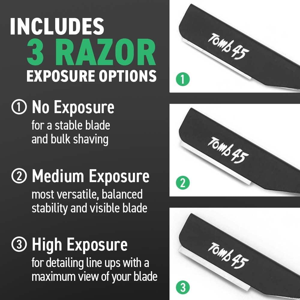 Tomb 45 Triple Cartridge Razor Holder Disposable Razor Safety Handle For  Barbers 100 Metal Grip 3 Adjustable Blade Exposure Options For Shaving Mens  Straight Edge Razors Manual Shaver (Black)
