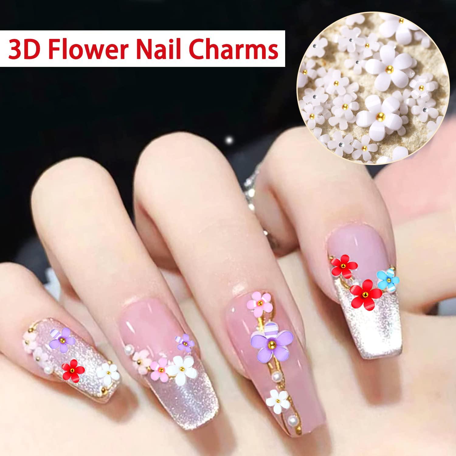 Flowers Nail Charms Decorations Acrylic Pink White Mixed Petals