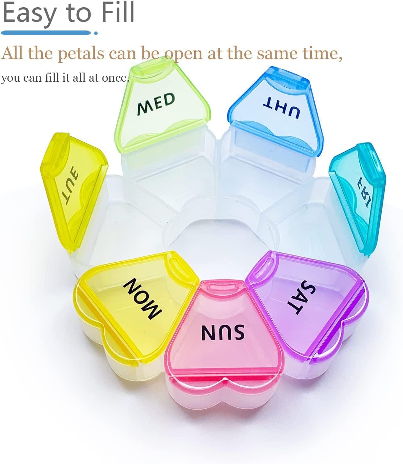 MOLN HYMY Cute Weekly Pill Box 7 Day, Round Floral Pill Case Organizer