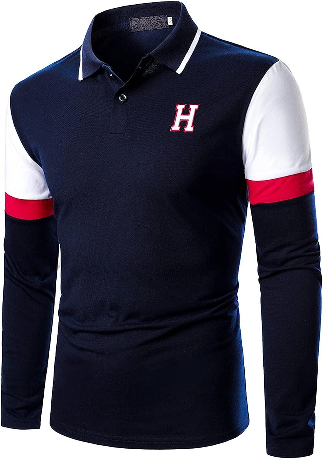 MTENG Polo Shirts for Men Long Sleeve Striped Cotton Shirts Casual