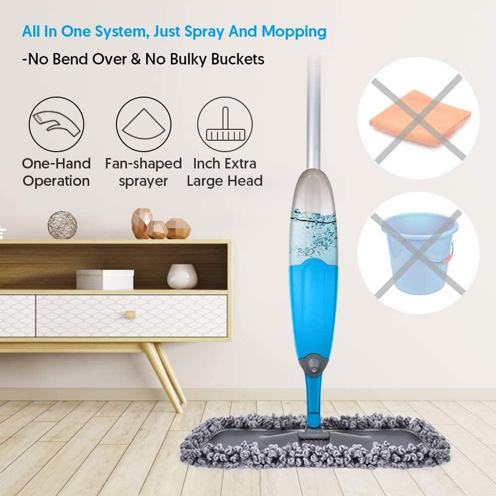 Microfiber Spray Mop For Floors Cleaning Exego 360 Degree Spin Hardwood Floor Laminate Mops Dry Ceramic With 3 Washable Heads Blue