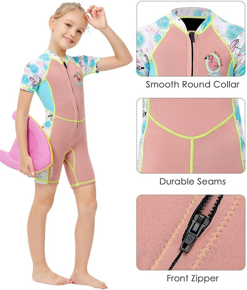 Wetsuit for Kids Girls Boys Neoprene Shorty Wet Suit Thermal Swimsuit 2.5MM  2MM, Neoprene or Spandex Sleeve Optional for Water Sports Height 46-48  ft/Weight 66-84 lb / 2XL 2mm Pink (Spandex Sleeves)