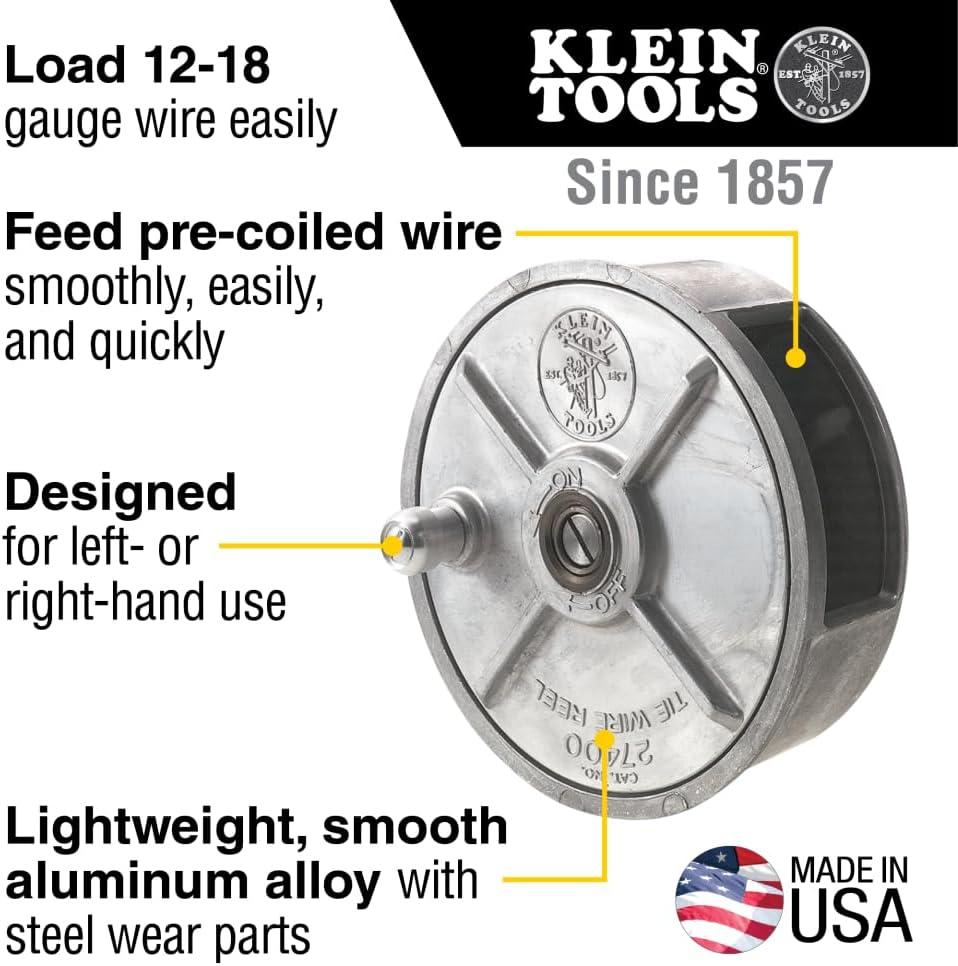 Klein Tools 80149 Tie-Wire Reel Set includes a Wire Reel and Wire Reel Pad  Rewind Knob for Tangle-Free Tie-Wire Storage 2-Piece