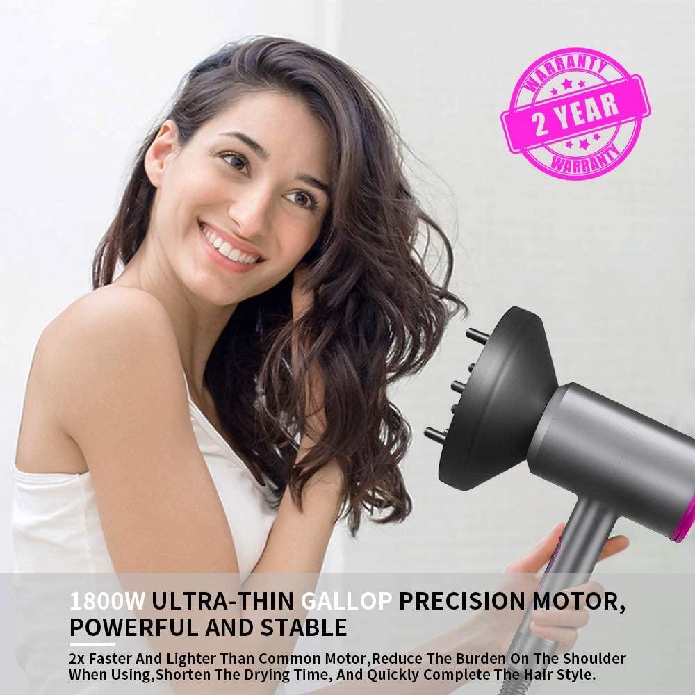 1800W Professional Hair Dryer with Diffuser Ionic Conditioning - Powerful,  Fast Hairdryer Blow Dryer,AC Motor Heat Hot and Cold Wind Constant  Temperature Hair Care Without Damaging Hair Gray