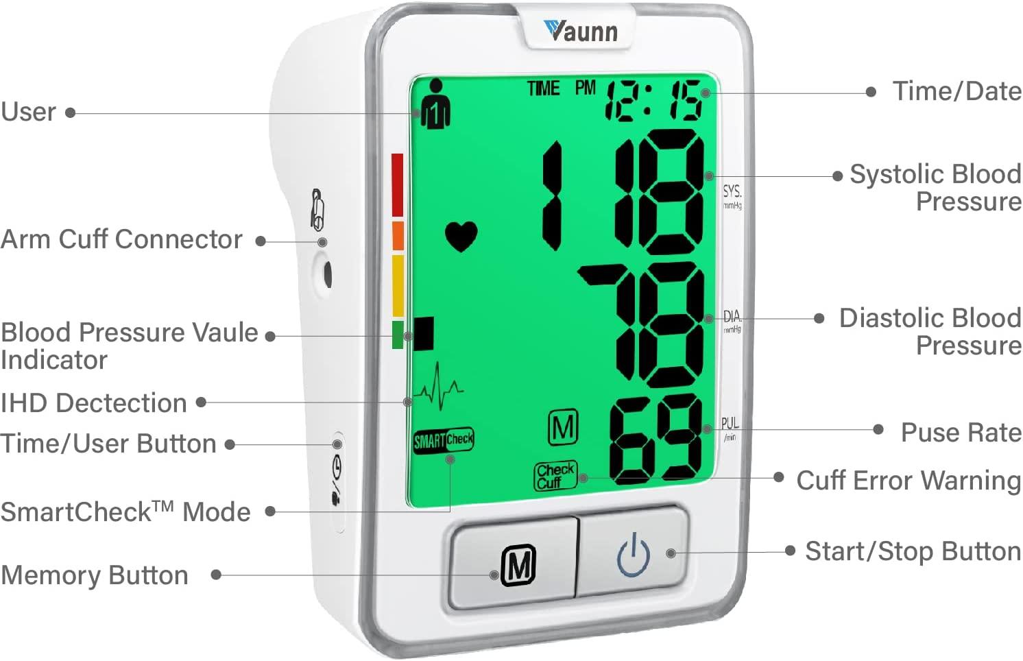 Vaunn Medical Automatic Blood Pressure Machine with Large Cuff Digital